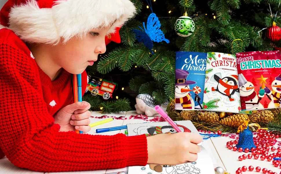 Christmas Coloring Book,24pcs Christmas Coloring Books Bulk/Xmas Activity Books Bulk & 12 Christmas Party Color Pencils for Kids