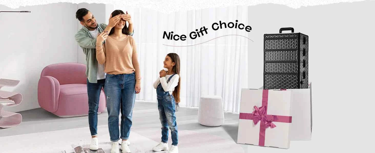 Professional Makeup Train Case on Wheels, Extra Large Cosmetic Case Rolling Makeup Case Trolley Makeup Organizer with Wheels