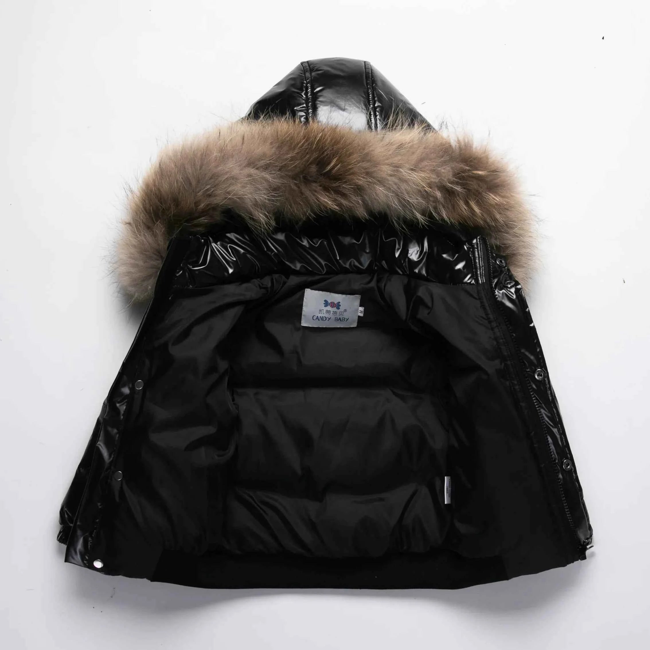 Kids Winter Down Jacket For Real Fur Waterproof Shiny Thick Warm Jackets