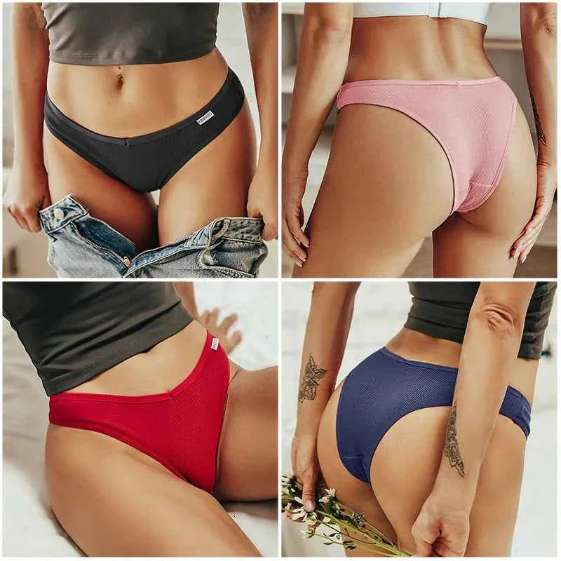5Pcs/Set Women Cotton Brazilian Panties V Waist Female Underwear Comfortable Underwear Low Rise T-Back Bikini Girls Lingerie New