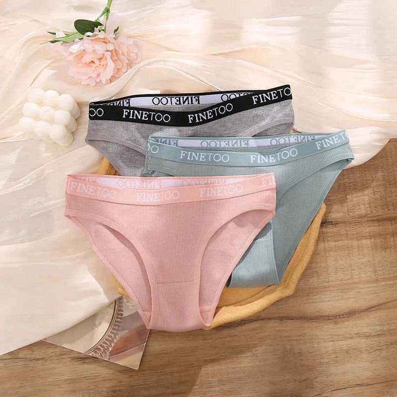 FINETOO 4Pcs Cotton Striped Underwear Women&