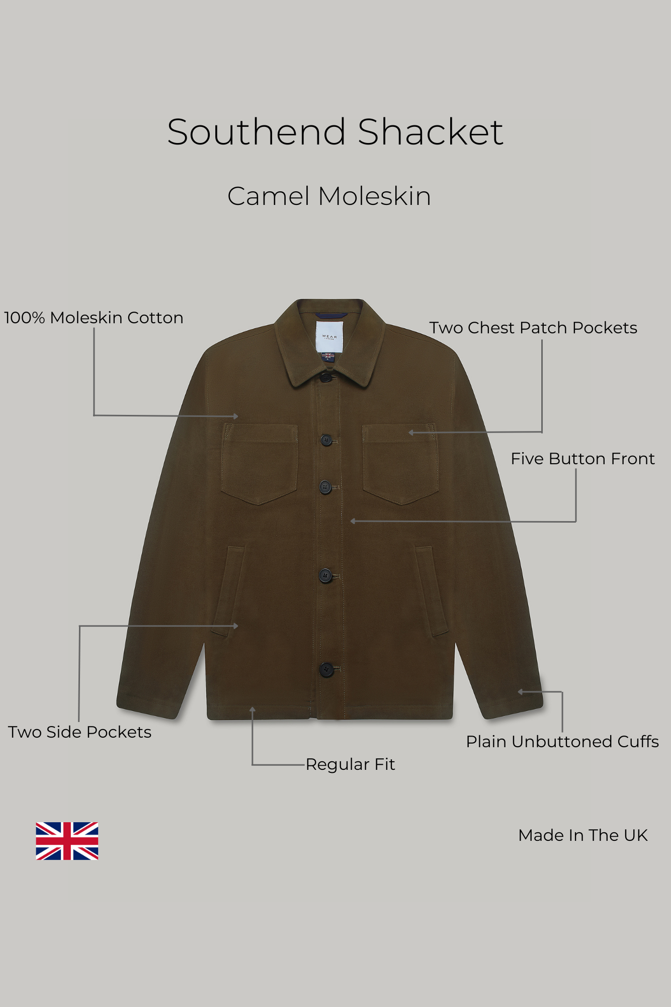 Southend Shacket Unlined - Camel Moleskin