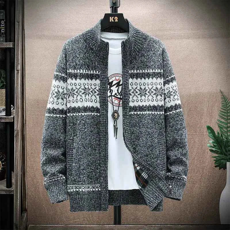 Men’s Printed Stand-Collar Cardigan Jacket – Warmth & Style in Multiple Colors