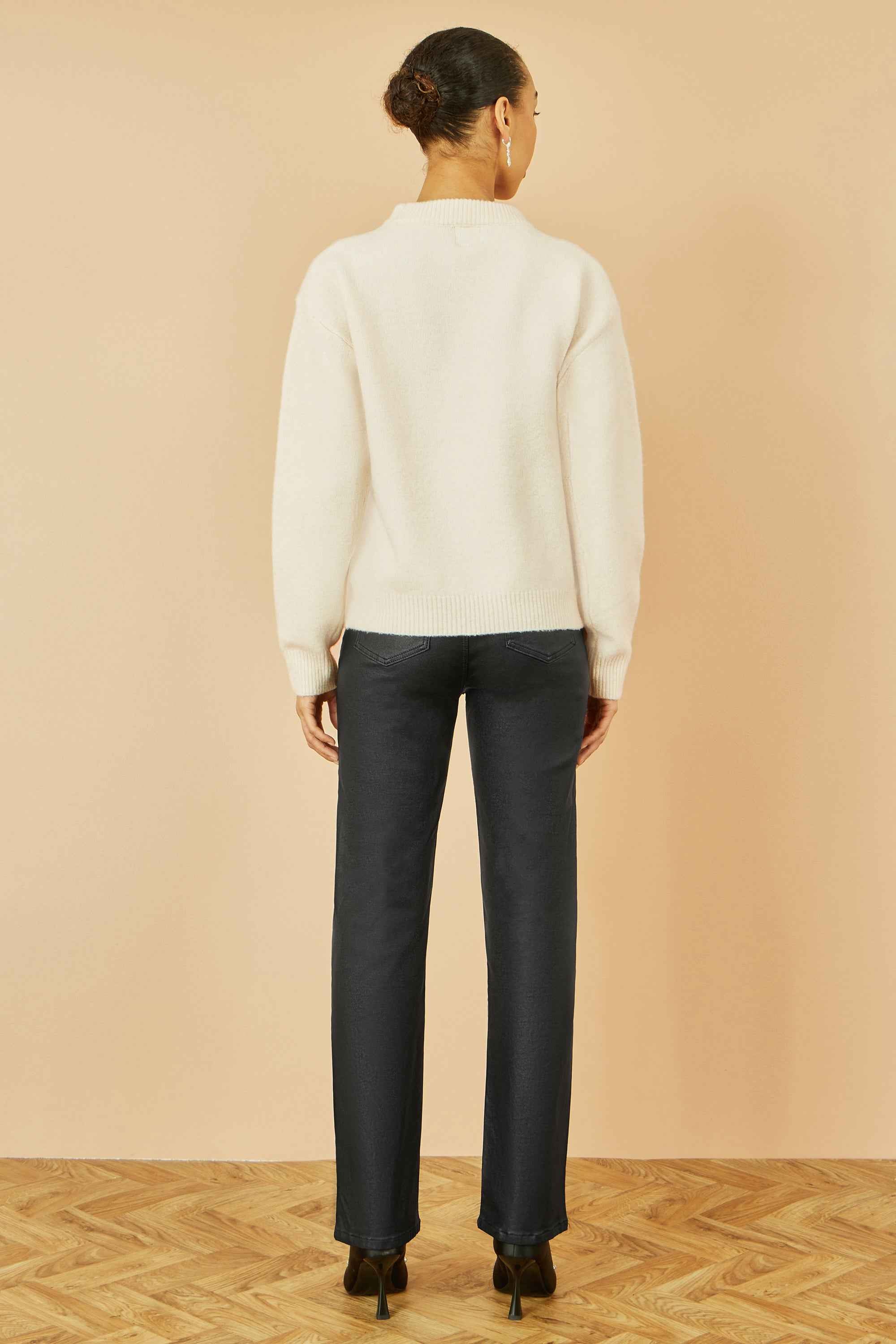 Yumi Cream Relaxed Knitted Jumper With Sequin Detail