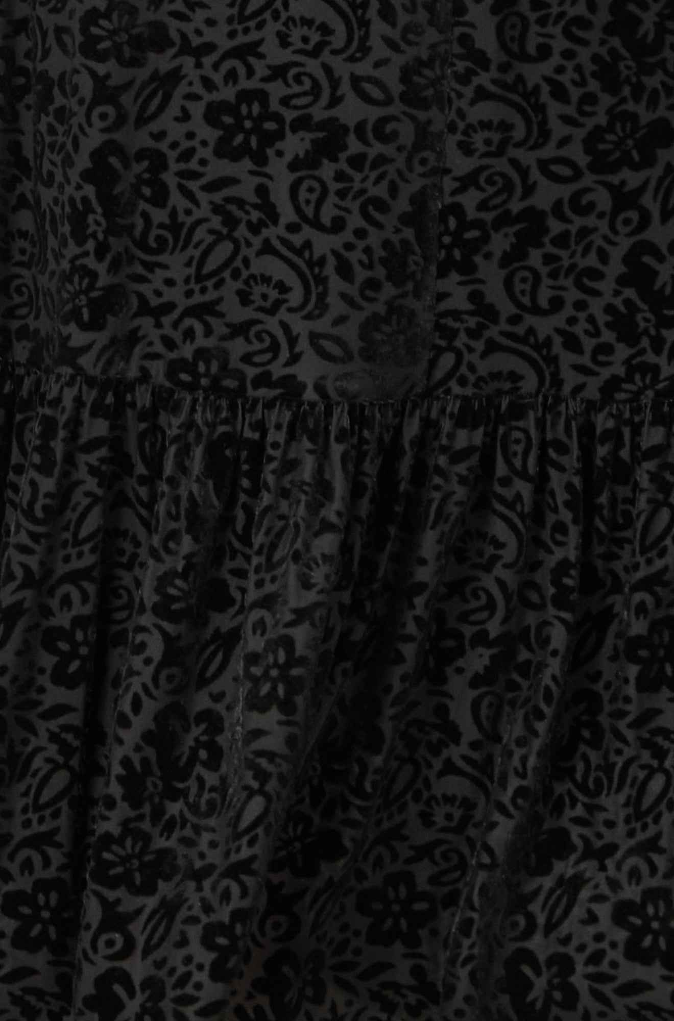 Yumi Black Floral Velour Velvet Twist Waist Midi Dress