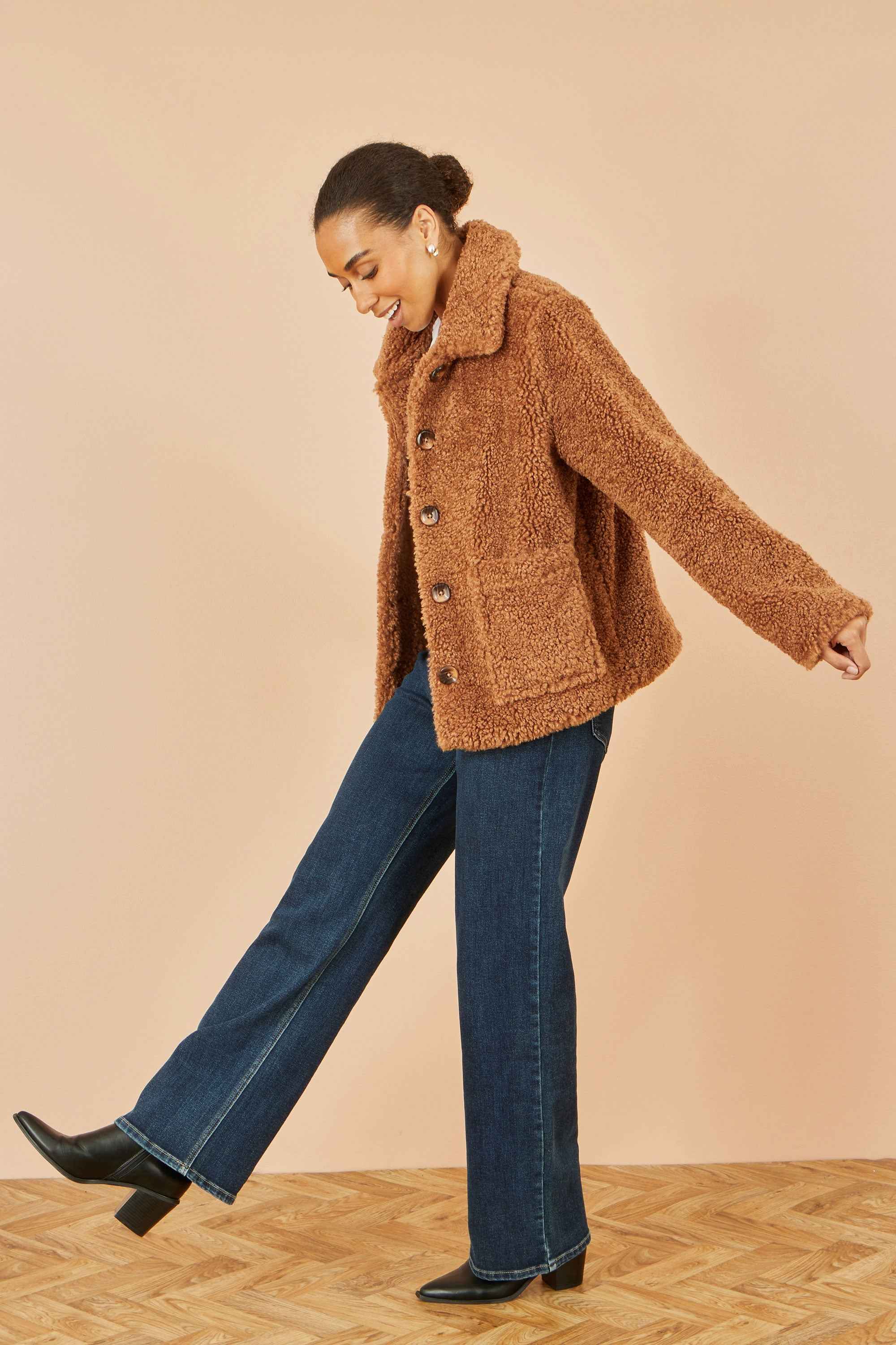 Yumi Brown Short Teddy Bear Jacket