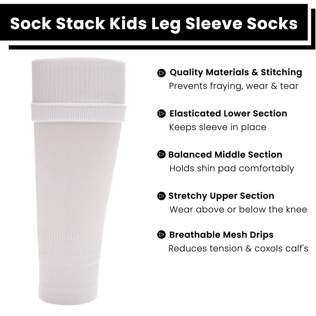 Adults White Football Leg Sleeve Socks Compression Support Fits Over Shin Pads Breathable & Secure for Training Running by Sock Stack