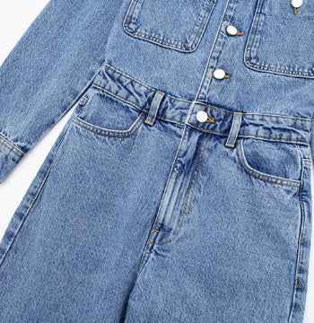 Girls’ Waist-tight Straight-leg Denim Jumpsuit