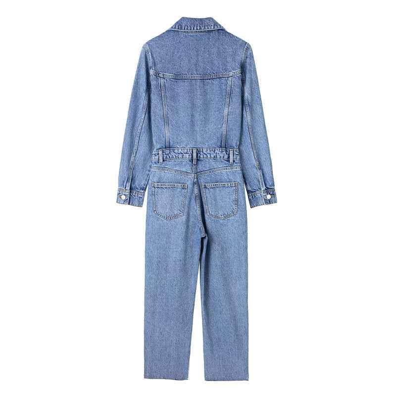 Girls’ Waist-tight Straight-leg Denim Jumpsuit