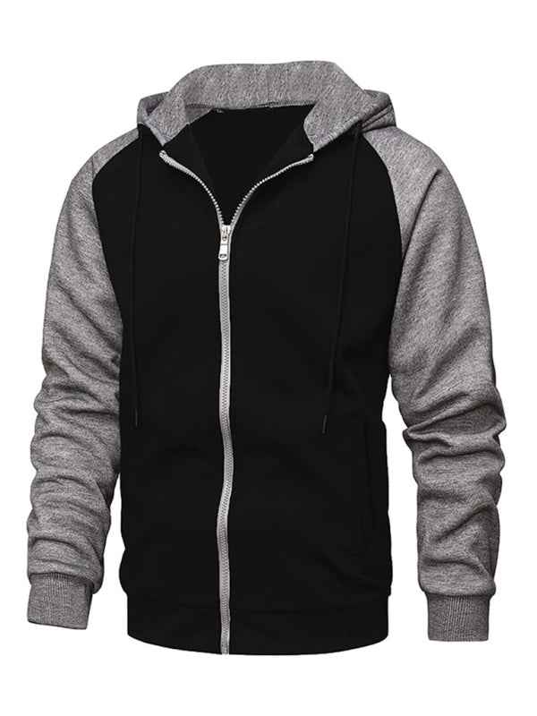 Jacket Contrasting color zipper cardigan plus fleece hoodie men&