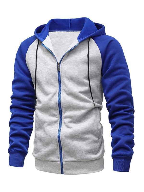 Jacket Contrasting color zipper cardigan plus fleece hoodie men&