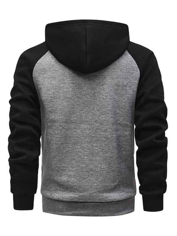 Jacket Contrasting color zipper cardigan plus fleece hoodie men&