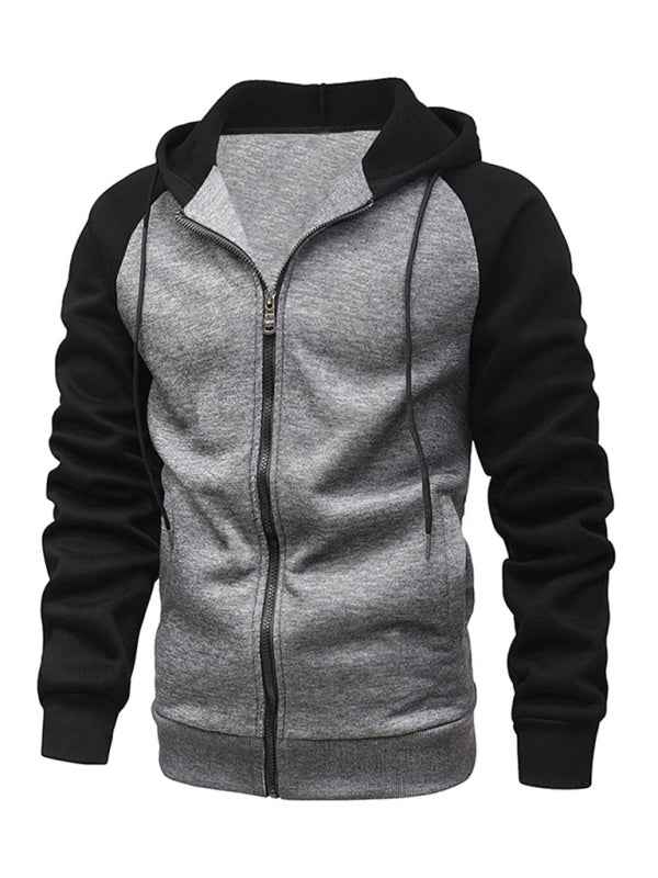 Jacket Contrasting color zipper cardigan plus fleece hoodie men&