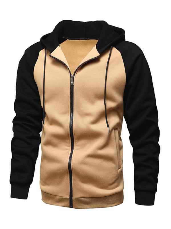 Jacket Contrasting color zipper cardigan plus fleece hoodie men&