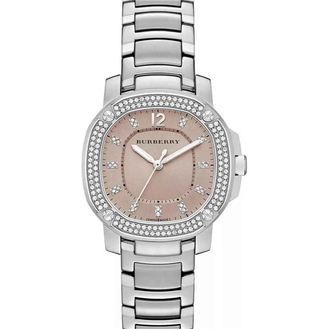 Burberry The Britain Diamonds Brown Dial Silver Steel Strap Watch for Women - BBY1803