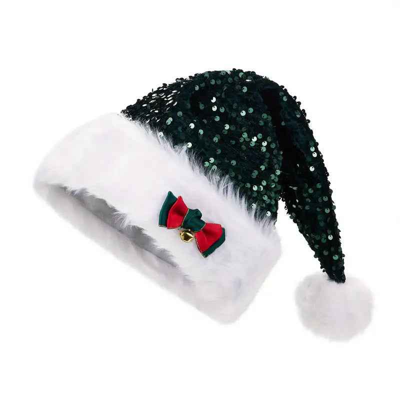 Christmas Hat Red Paillette Bowknot Plush Decorative Hat
