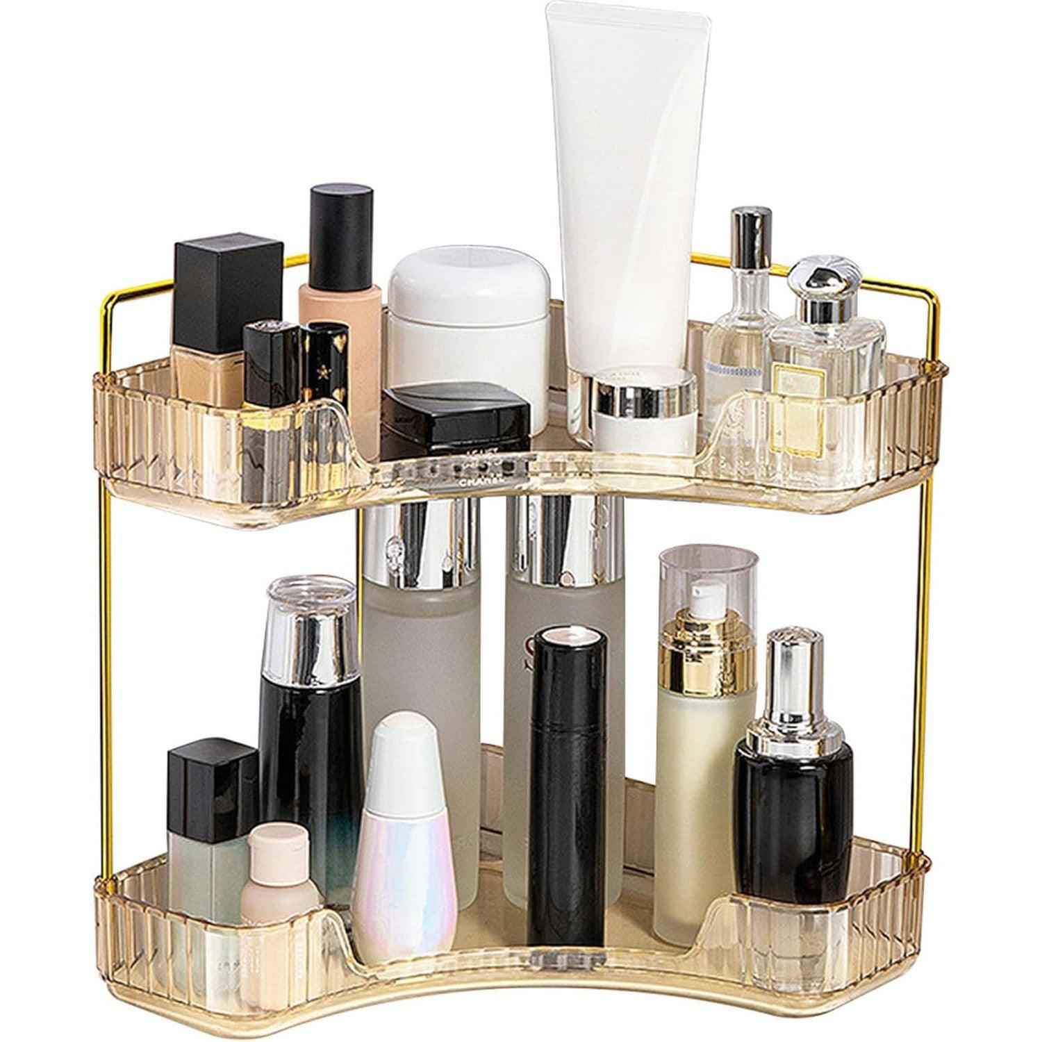 Makeup Organizer Perfume Cosmetic Storage with 2 Layers Gold