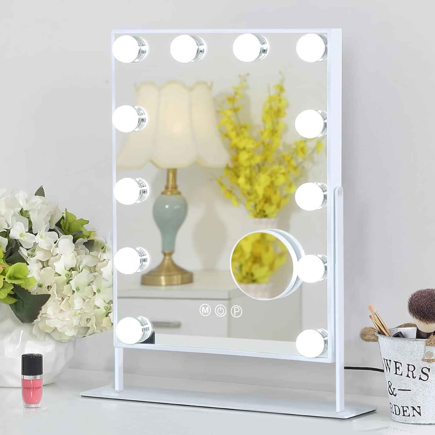 FENCHILIN Vanity Makeup Mirror with Lights 12 LED Bulbs 10X Magnifying