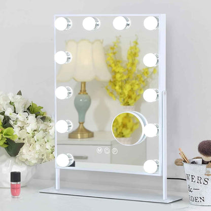 FENCHILIN Vanity Makeup Mirror with Lights 12 LED Bulbs 10X Magnifying