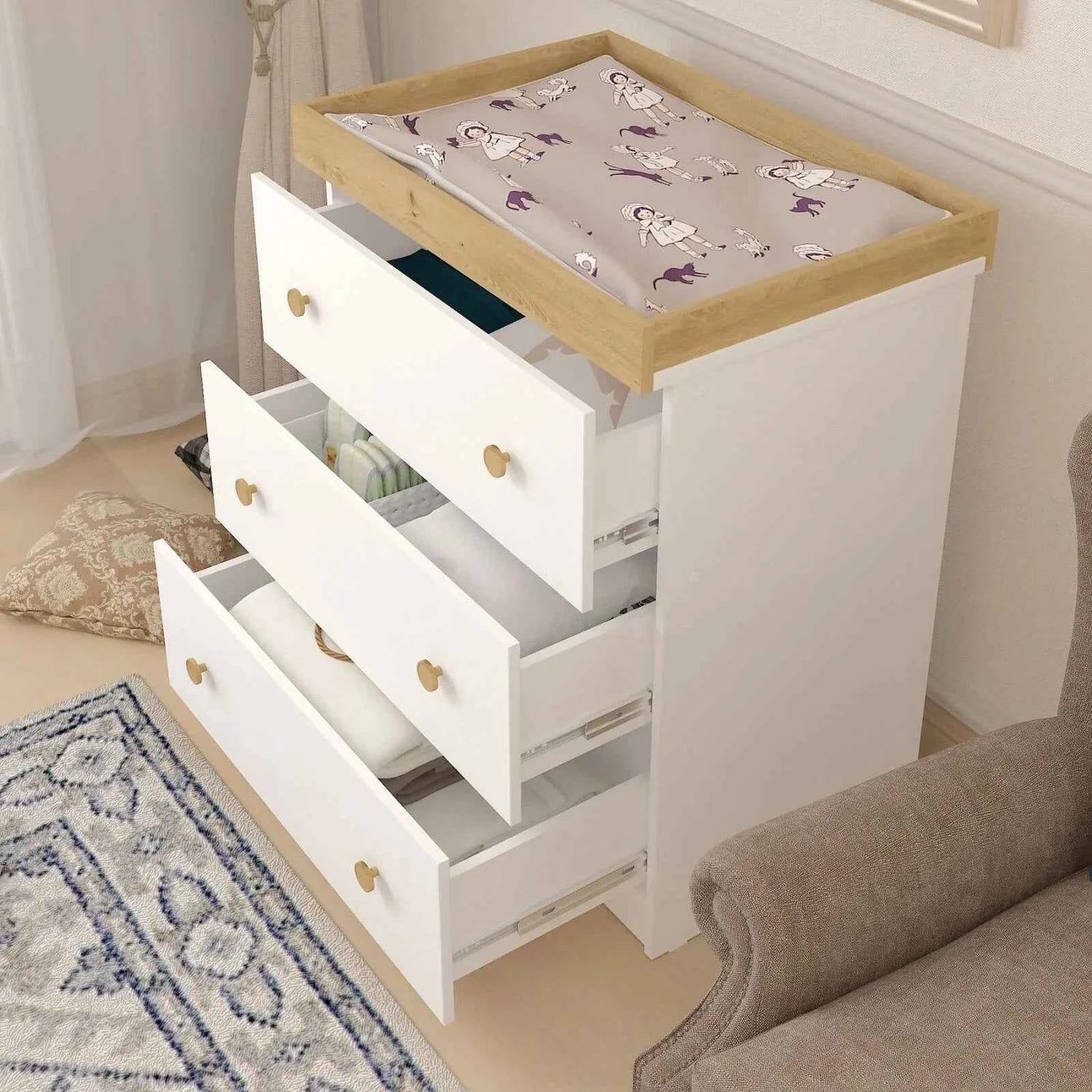 Shefa Kids 888 Changing Dresser - White/Oak