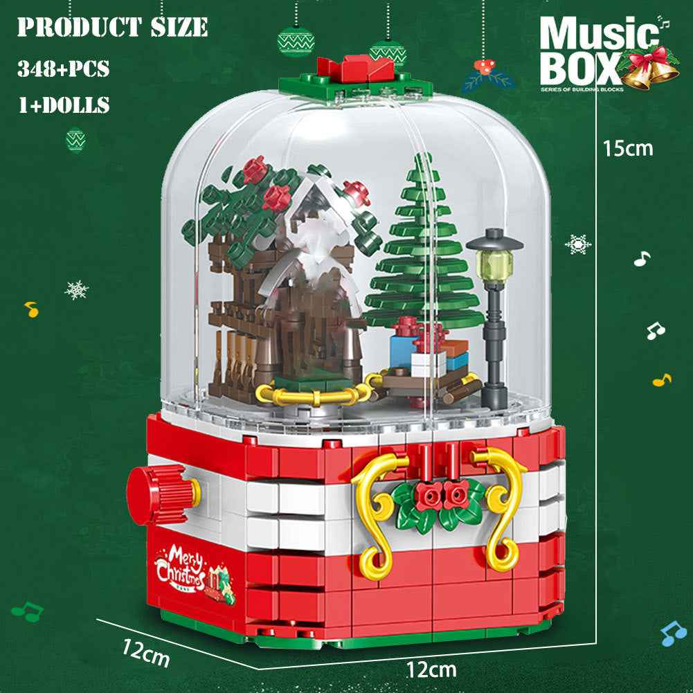 LED Light Christmas Building Blocks Santa Claus Spin Music Box Creator Bricks Christmas Gift