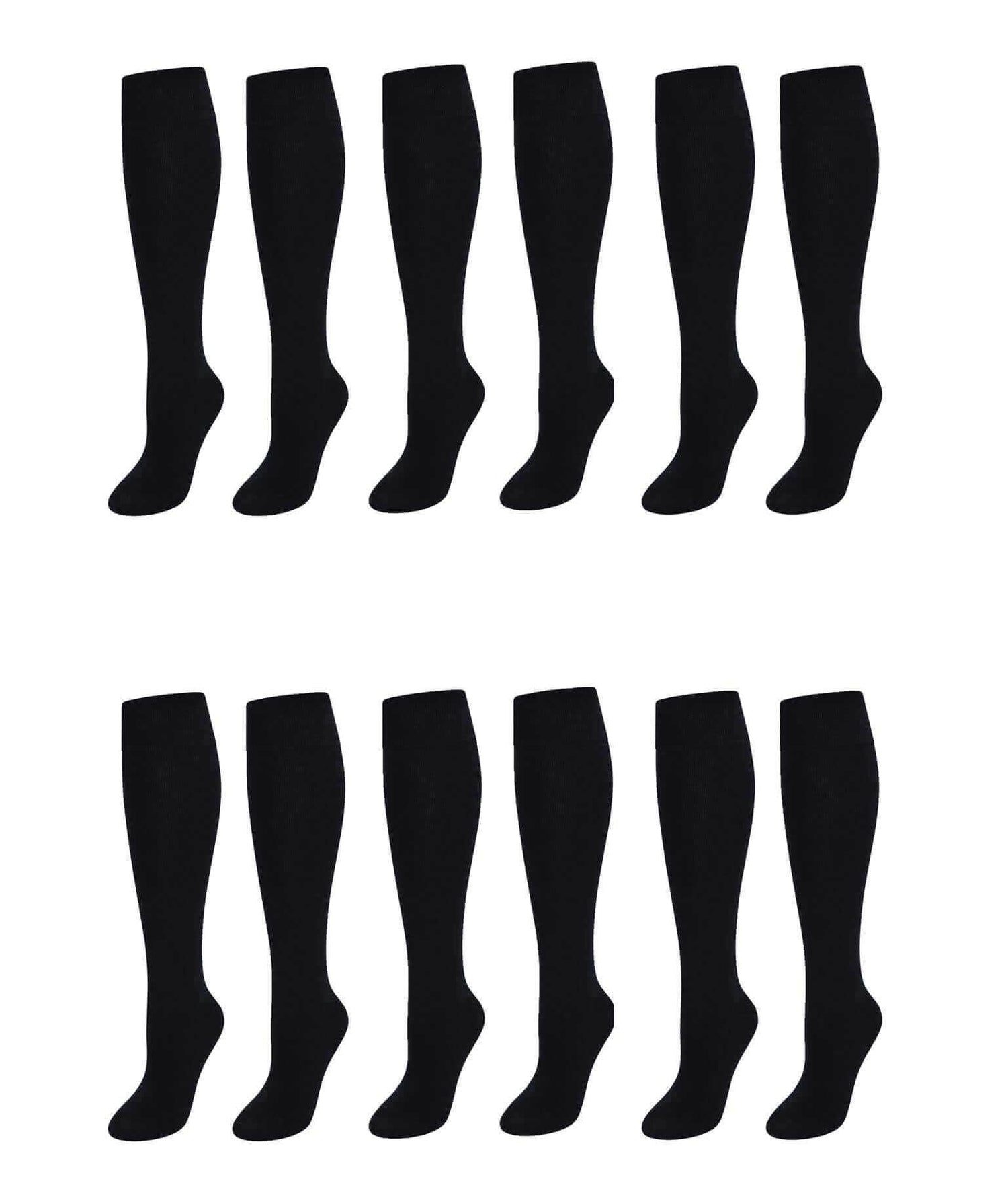 12 Pairs Girls Cotton Rich Long School Socks Durable Comfortable Breathable Sculpted Heels and Toes Sizes 9-12 12-3 4-6 Navy Grey Black White by Sock Stack