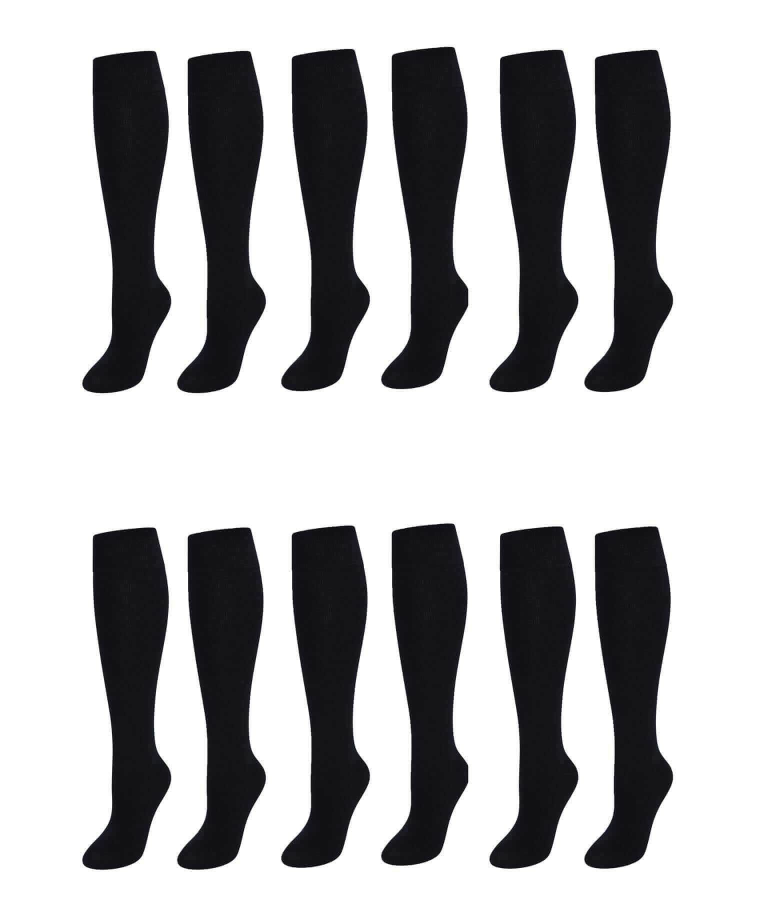 12 Pairs Girls Cotton Rich Long School Socks Durable Comfortable Breathable Sculpted Heels and Toes Sizes 9-12 12-3 4-6 Navy Grey Black White by Sock Stack
