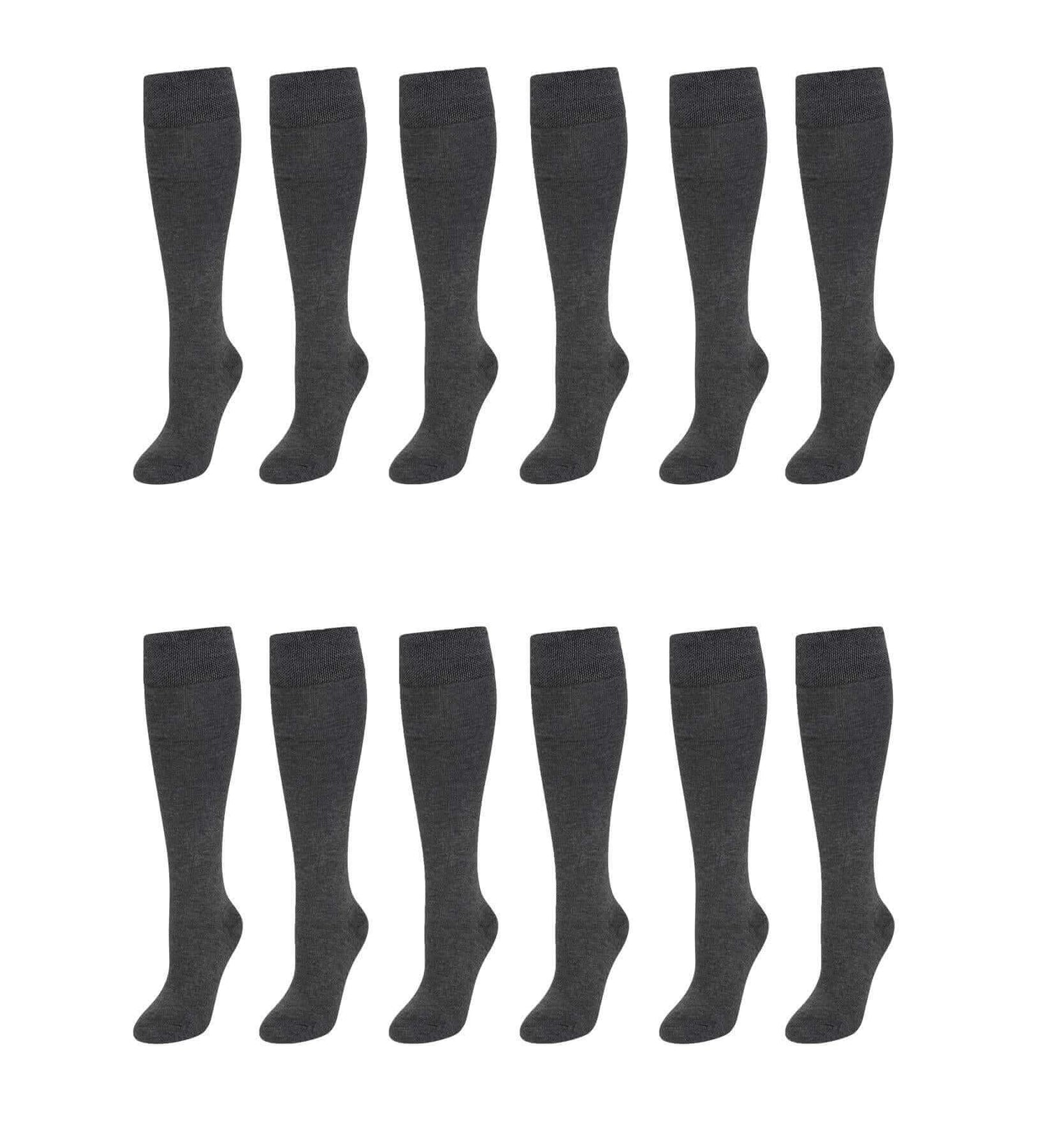 12 Pairs Girls Cotton Rich Long School Socks Durable Comfortable Breathable Sculpted Heels and Toes Sizes 9-12 12-3 4-6 Navy Grey Black White by Sock Stack