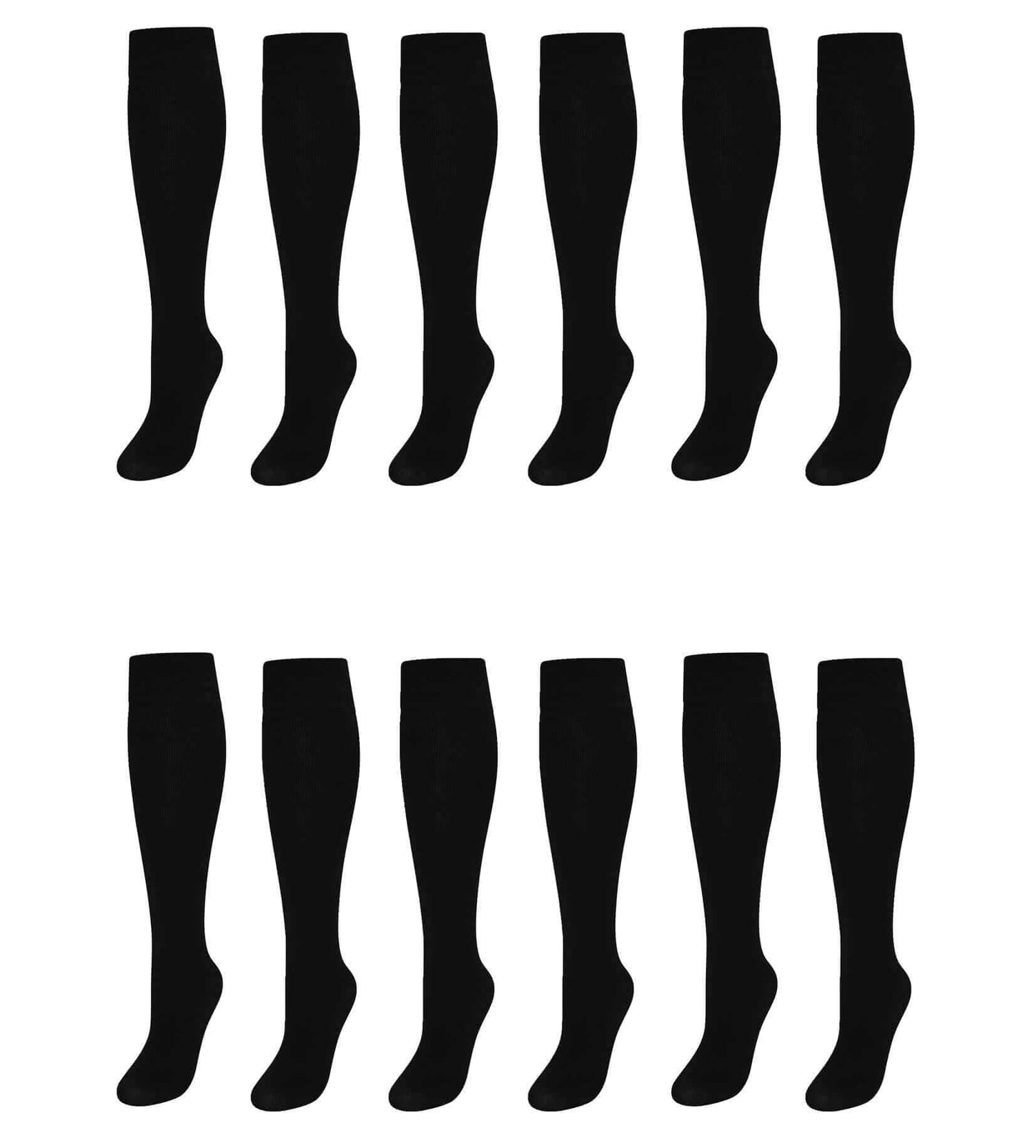 12 Pairs Girls Cotton Rich Long School Socks Durable Comfortable Breathable Sculpted Heels and Toes Sizes 9-12 12-3 4-6 Navy Grey Black White by Sock Stack