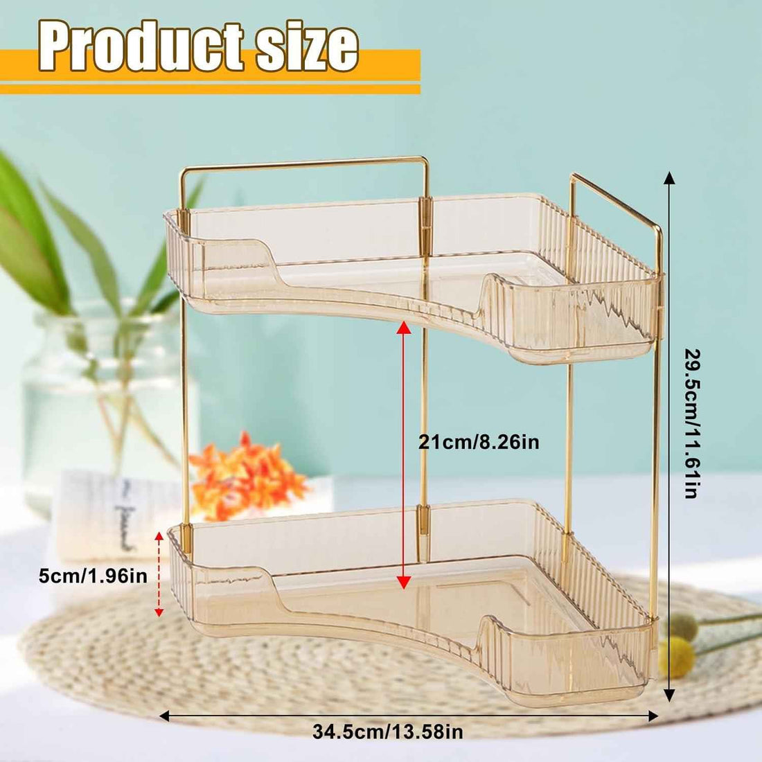 Makeup Organizer Perfume Cosmetic Storage with 2 Layers Gold