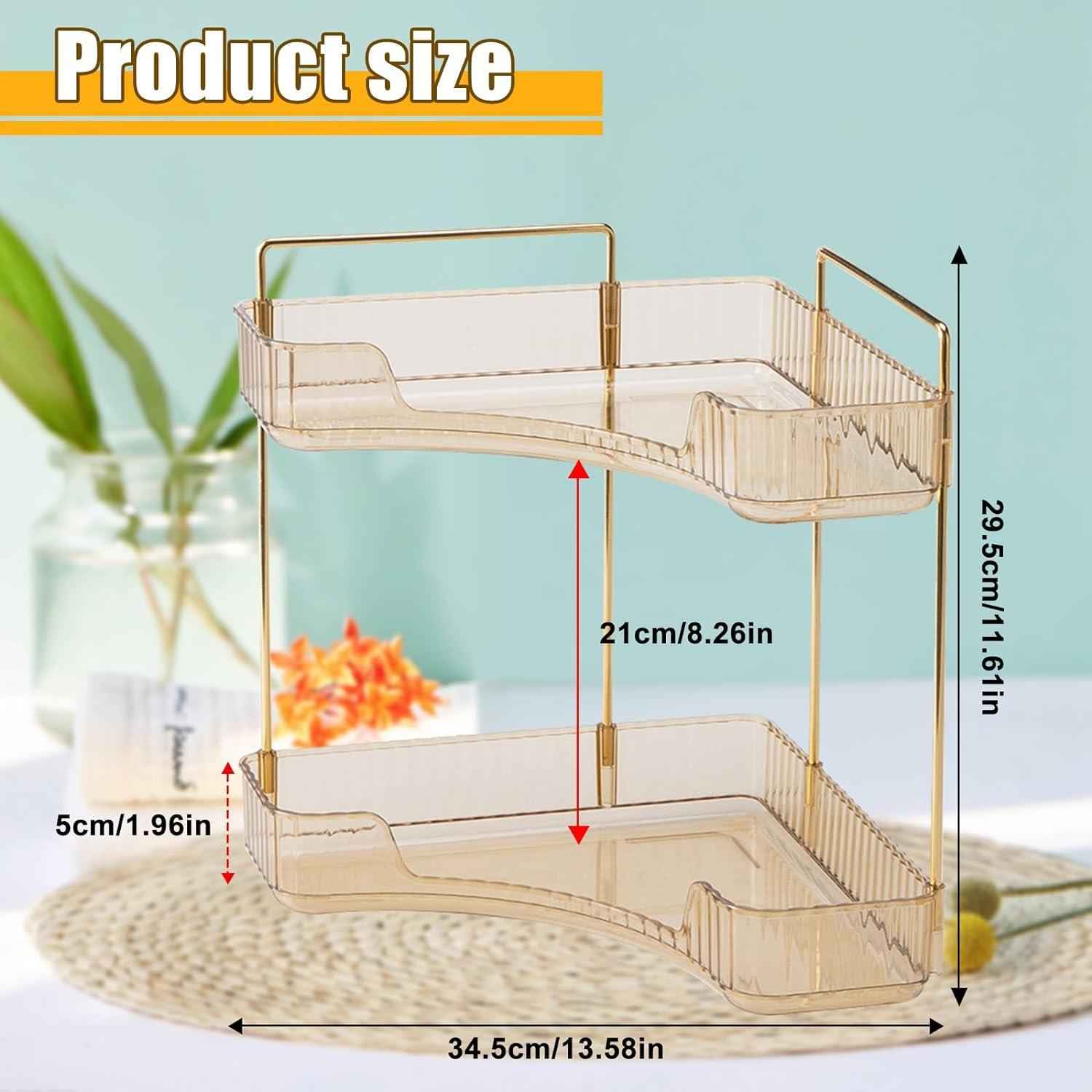 Makeup Organizer Perfume Cosmetic Storage with 2 Layers Gold