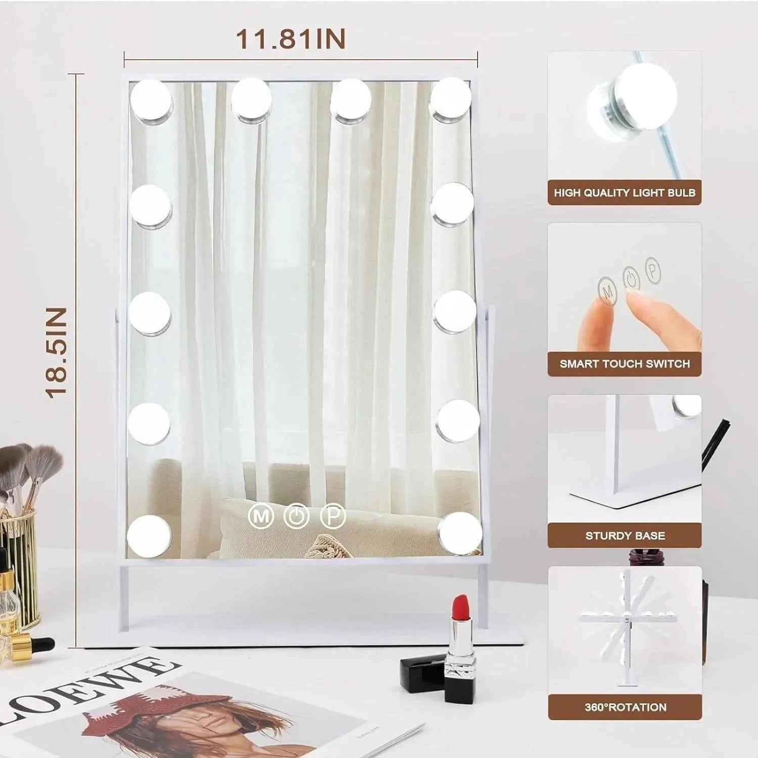 FENCHILIN Vanity Makeup Mirror with Lights 12 LED Bulbs 10X Magnifying