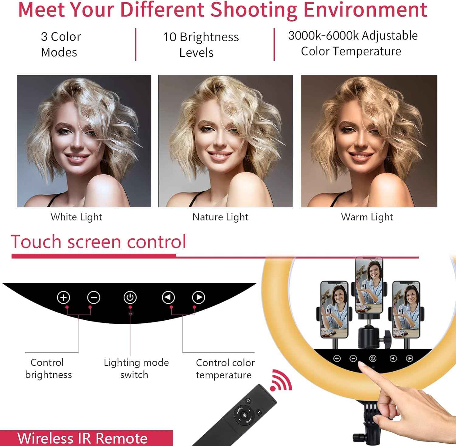 18 Inch LED Ring Light with Tripod Stand Touch Panel Remote for Makeup Studio Eoto