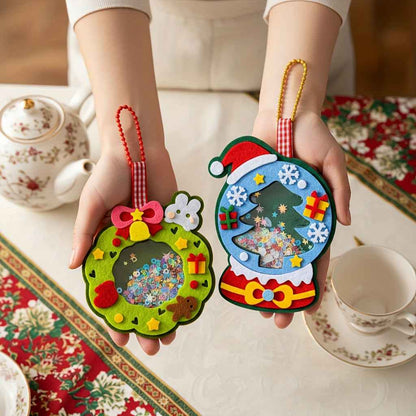 4pcs Christmas Felt Applique Kit, Handmade Ornament Material Set HolidayDecorations, Four Styles Santa Claus, Wreath, Christmas Tree, Crystal Ball, 1 Set Of Materials, Suitable For Festive Gifts,