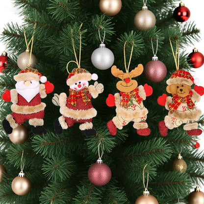 Festive Christmas Tree Ornaments - Santa, Snowman, Reindeer &amp; Bear Figures With Red &amp; White Scarves, Golden Balls &amp; Red Bows - Perfect For Holiday Decor, Christmas Decorations