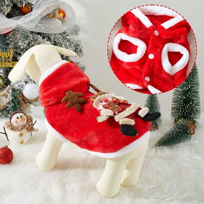 Christmas Dog Clothes Autumn And Winter Flannel Cats Dogs Hoodies Pet Clothes For Small Medium Dogs Christmas Dog Cat Costume