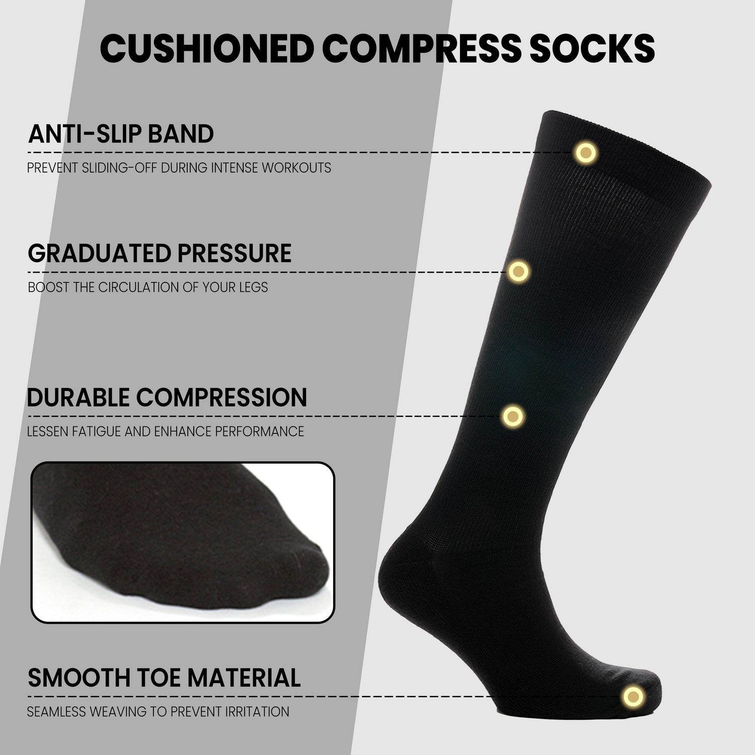 2 Pairs Unisex Travel Socks Black Long Knee High Breathable Flight Socks by Sock Stack