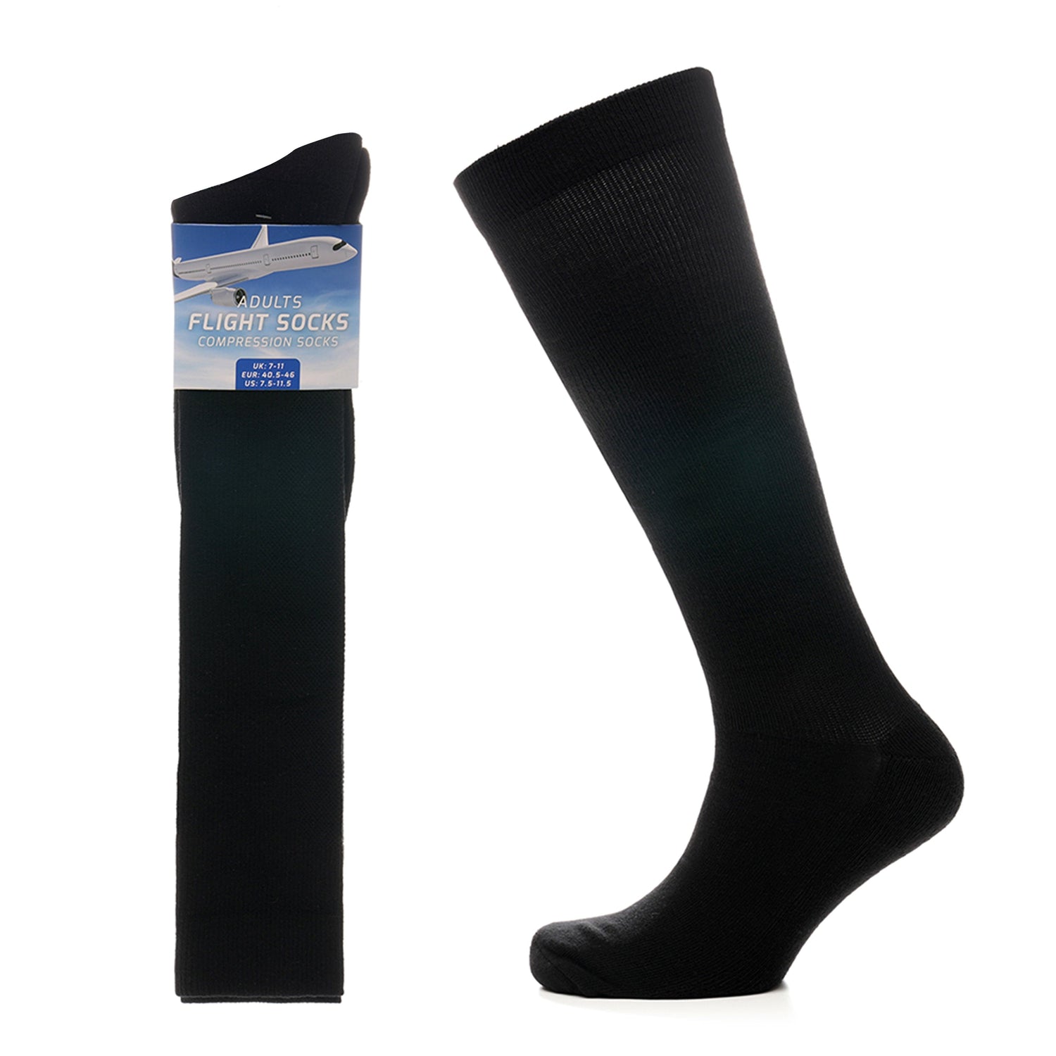 2 Pairs Unisex Travel Socks Black Long Knee High Breathable Flight Socks by Sock Stack