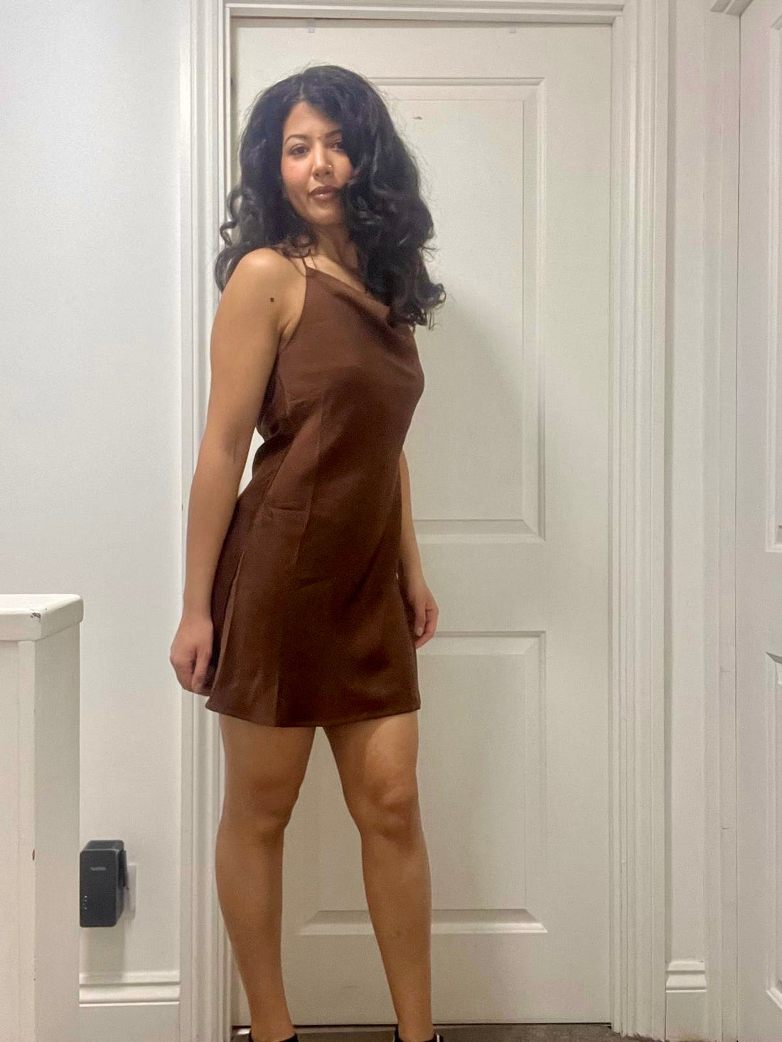 Mini silk dress with straps