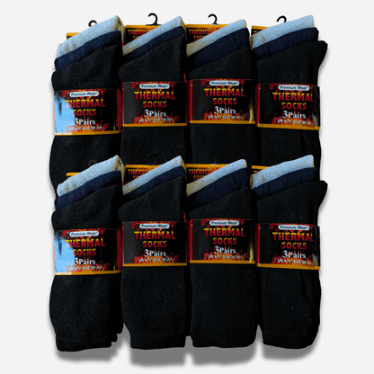 24 Pairs Mens Black Thermal Socks Warm Work Boot Socks Superior Insulation Cold Weather Double Brushed Advanced Knitting Technology Extra Warmth by Heatwave Thermalwear