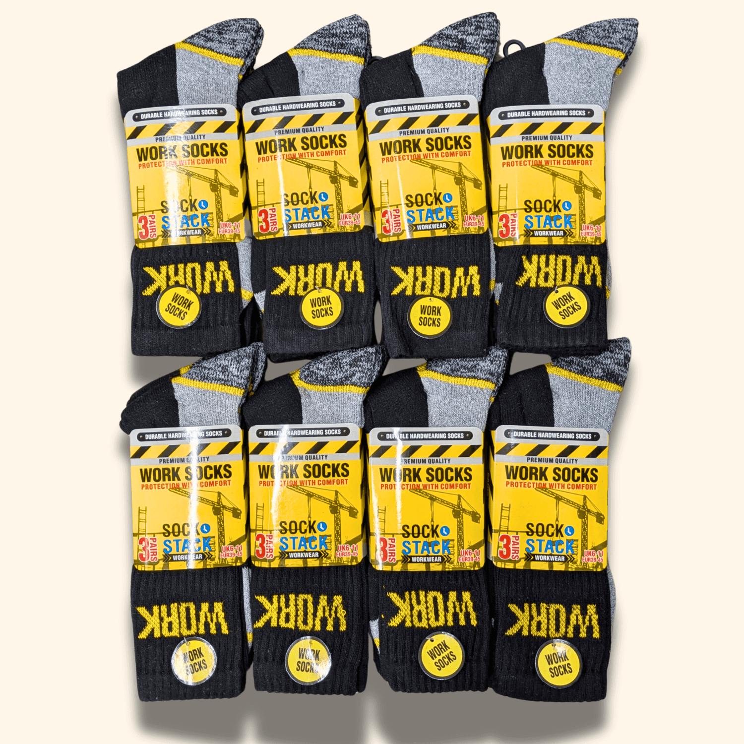 24 Pairs Mens Heavy Duty Work Socks Cushion Sole Reinforced Toe Heel Durable Black Boot Sock for Construction Outdoor Jobs Walking Sizes UK 6-11 EUR 39-45 by Sock Stack