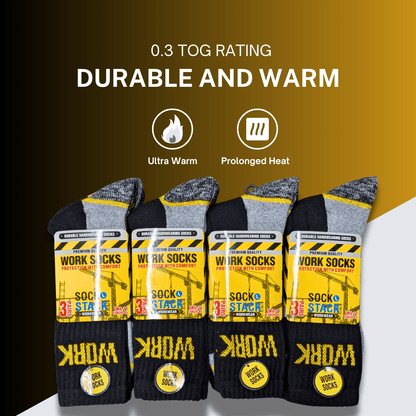 24 Pairs Mens Heavy Duty Work Socks Cushion Sole Reinforced Toe Heel Durable Black Boot Sock for Construction Outdoor Jobs Walking Sizes UK 6-11 EUR 39-45 by Sock Stack