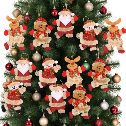 Festive Christmas Tree Ornaments - Santa, Snowman, Reindeer &amp; Bear Figures With Red &amp; White Scarves, Golden Balls &amp; Red Bows - Perfect For Holiday Decor, Christmas Decorations