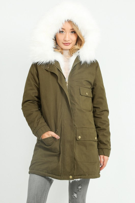 Parka jacket in khaki