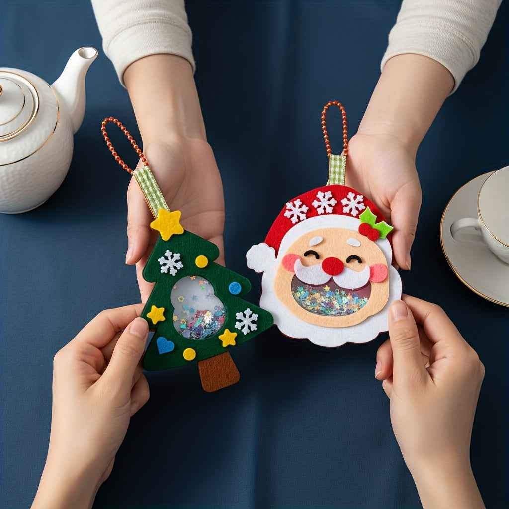 4pcs Christmas Felt Applique Kit, Handmade Ornament Material Set HolidayDecorations, Four Styles Santa Claus, Wreath, Christmas Tree, Crystal Ball, 1 Set Of Materials, Suitable For Festive Gifts,