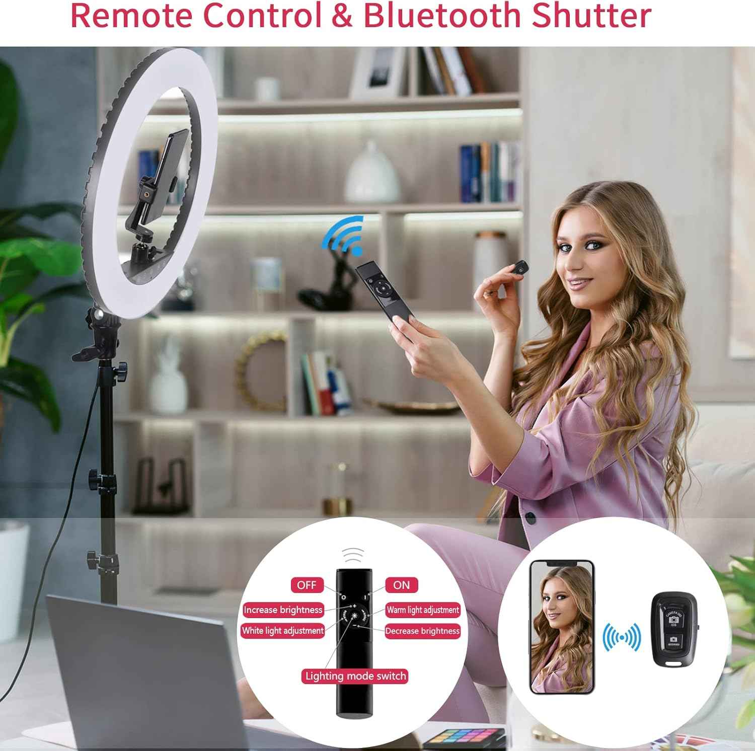 18 Inch LED Ring Light with Tripod Stand Touch Panel Remote for Makeup Studio Eoto