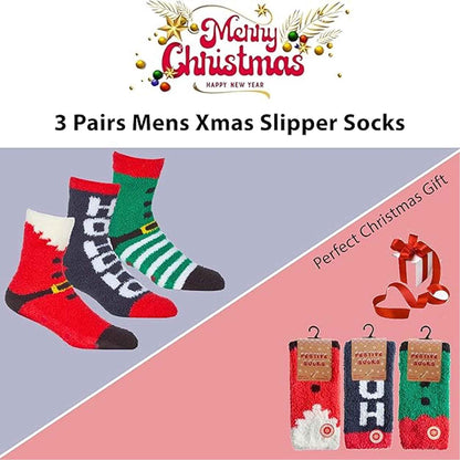 3 Pack Mens Cozy Christmas Slipper Socks Festive Santa and Elf Designs Warm and Comfortable Holiday Gift UK Sizes 6-11 by Sock Stack