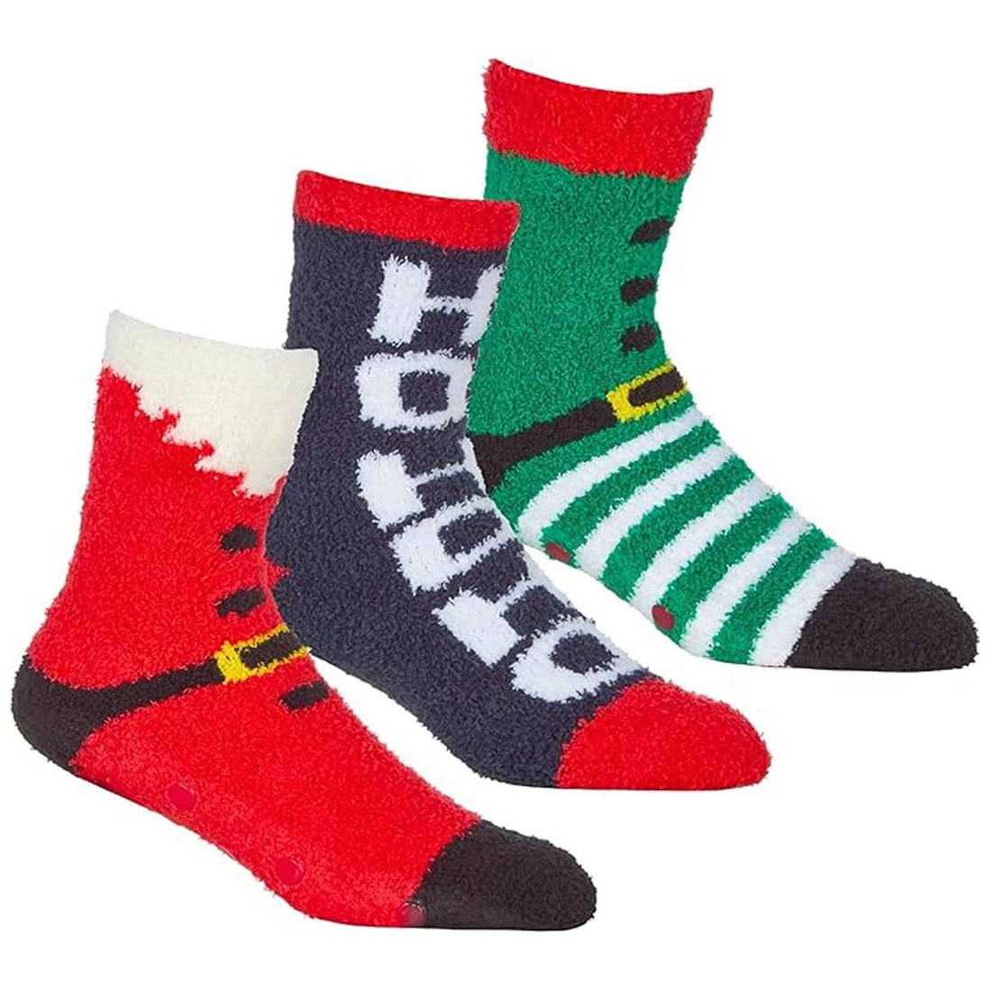 3 Pack Mens Cozy Christmas Slipper Socks Festive Santa and Elf Designs Warm and Comfortable Holiday Gift UK Sizes 6-11 by Sock Stack
