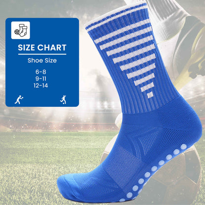 3 Pairs Blue Anti Slip Football Grip Socks for Men Sports Socks for Gym Running Yoga Trekking Hiking by Sock Stack