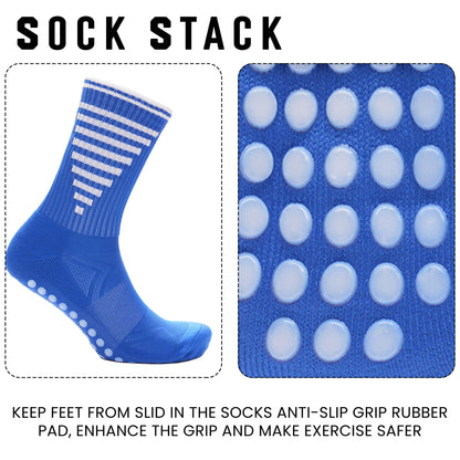 3 Pairs Blue Anti Slip Football Grip Socks for Men Sports Socks for Gym Running Yoga Trekking Hiking by Sock Stack